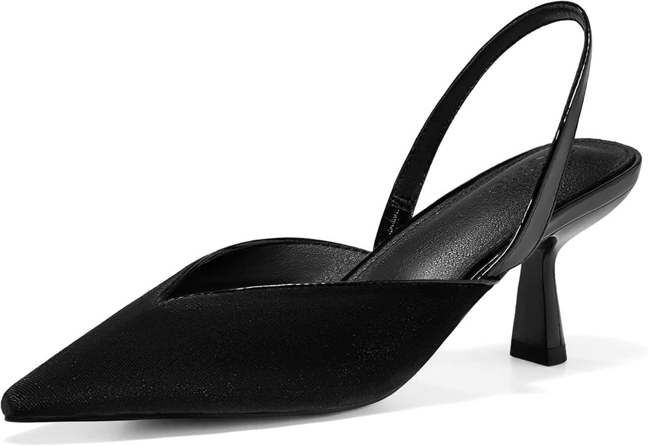 Coutgo Womens Slingback Kitten Heels Closed Pointed Toe Slip on Party Work Pumps Dress Shoes | Amazon (US)