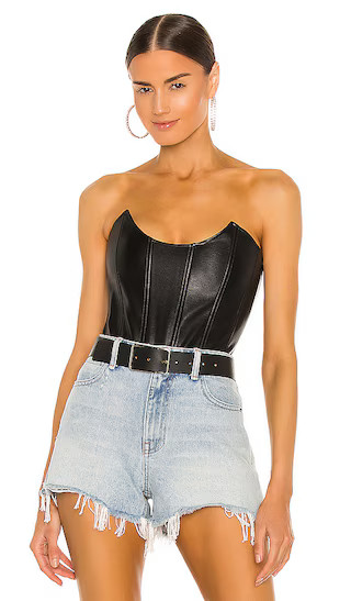 Leia Vegan Leather Corset in Creme | Revolve Clothing (Global)