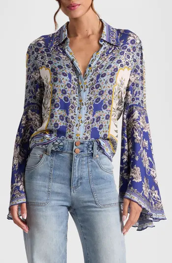 Alice + Olivia Willa Floral Bell Cuff Button-Up Shirt in Forevermore at Nordstrom Rack, Size X-Small | Nordstrom Rack