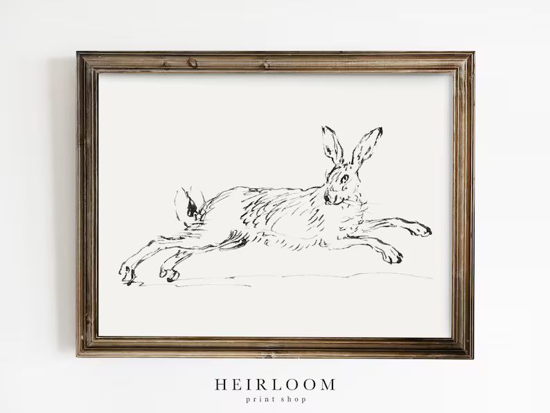 Rabbit Drawing | Bunny Artwork | Vintage Drawing | Spring ART PRINTS | Leap | Etsy (US)