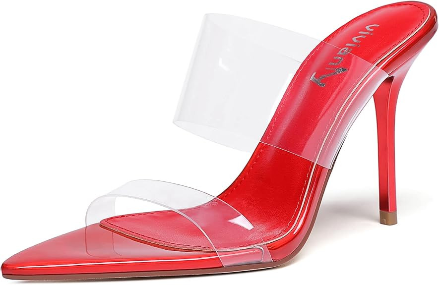 vivianly Clear Pointed Toe Heels Sandals Transparent Strap Stiletto High Heels Slip on Mules for ... | Amazon (US)