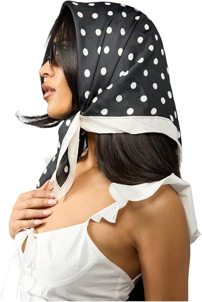 Verdusa Women's Vintage Polka Dots Head Scarf Y2k Square Bandana Hair Scarfs | Amazon (US)