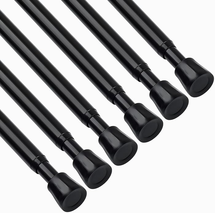 TYRON 6Pcs Spring Tension Curtain Rod 17 to 28 Inch, Black Adjustable Small Short Tension Rod No ... | Amazon (US)
