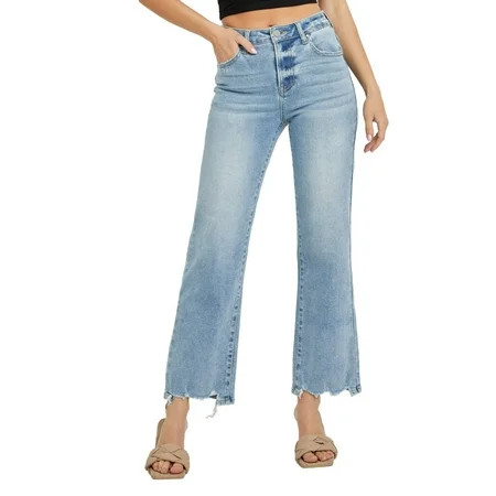 Risen Jeans RDP5459 – Women’s High Rise Straight Leg Jeans with Distressed Raw Hem in Light Wash | Walmart (US)