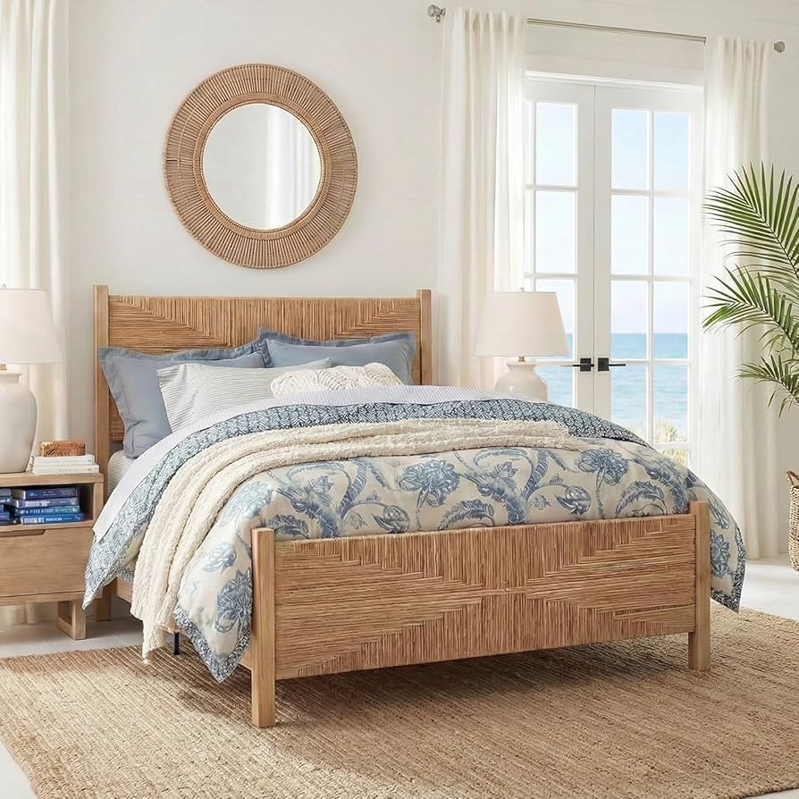 Brafab Queen Size Rattan Bed Frame, Boho Bed Frame with Hand Woven Wicker Headboard & Footboard, ... | Amazon (US)