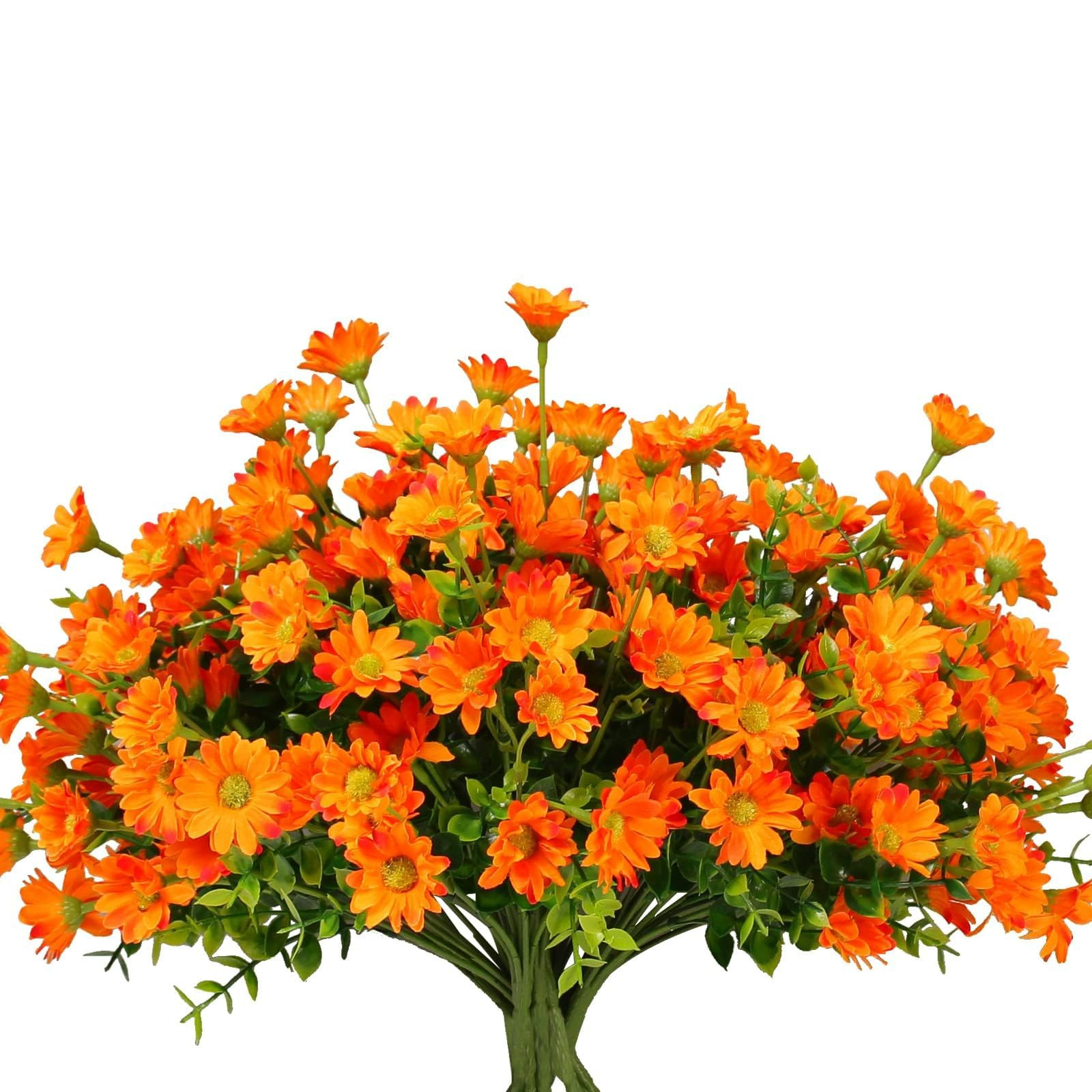alyptus 8 Bundles Artificial Flowers for Outdoors Faux Mums UV Resistant Plastic Fall Plants Fake... | Amazon (US)