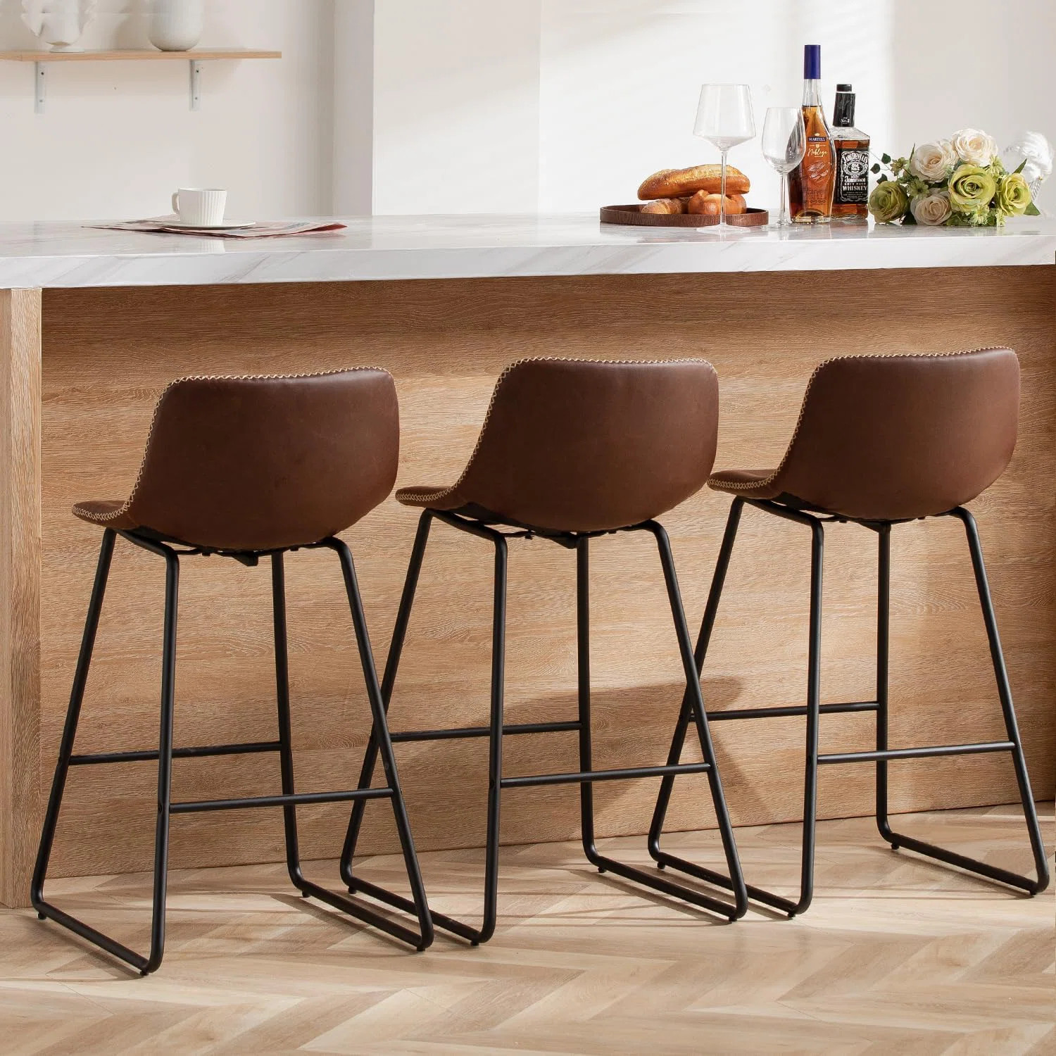 Bar Stools of 2/3/4, 26/30 Inch Counter Height Barstools with Back Faux Leather Bar Height Stools... | Wayfair North America