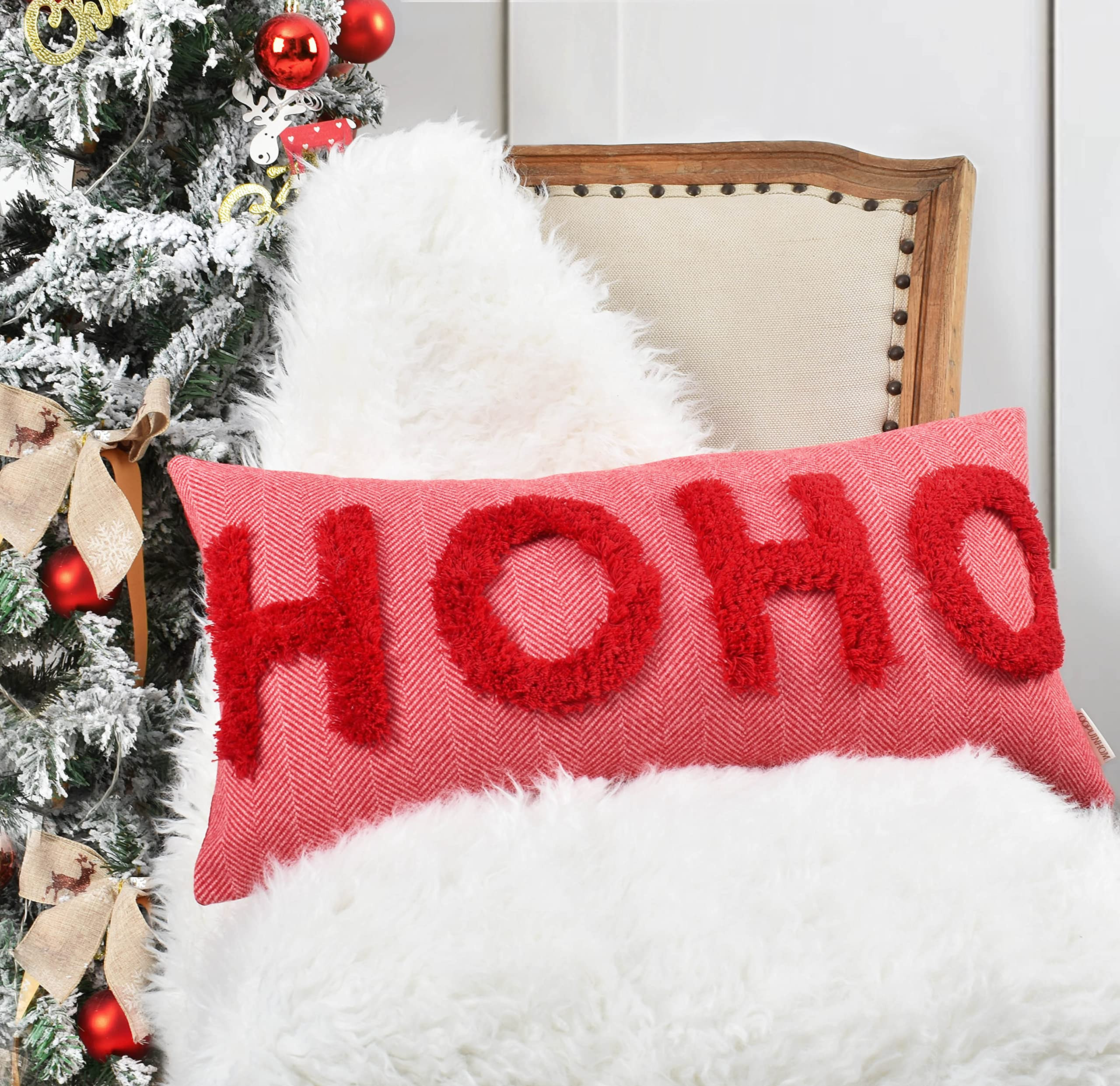 HOHOHO Red Christmas Pillow Covers Christmas Decorations Rectangle Lumbar Waist Throw Pillow Cove... | Amazon (US)