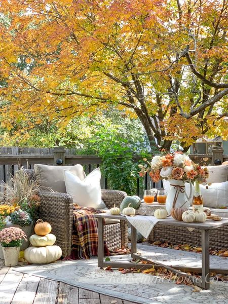 Curate a cozy patio with outdoor wicker furniture and fall favorites!

This wicker furniture set held up amazingly well and is so comfortable! 

Add fall vibes with an inexpensive fall scrarf -this one was around $10 on Amazon! 

#LTKsalealert #LTKSeasonal