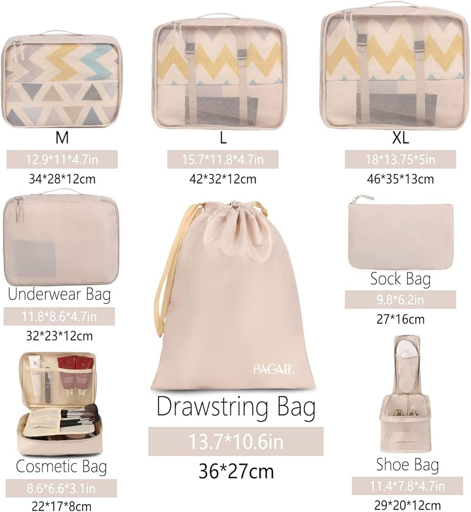 BAGAIL 8 Set Packing Cubes Luggage Packing Organizers for Travel Accessories | Amazon (US)