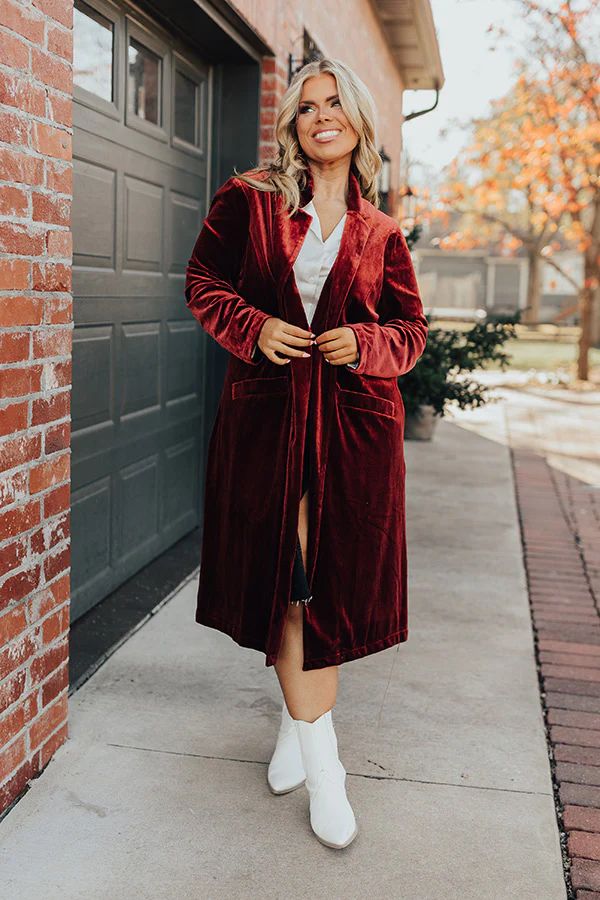 Romance Awaits Velvet Coat in Rust Curves | Impressions Online Boutique