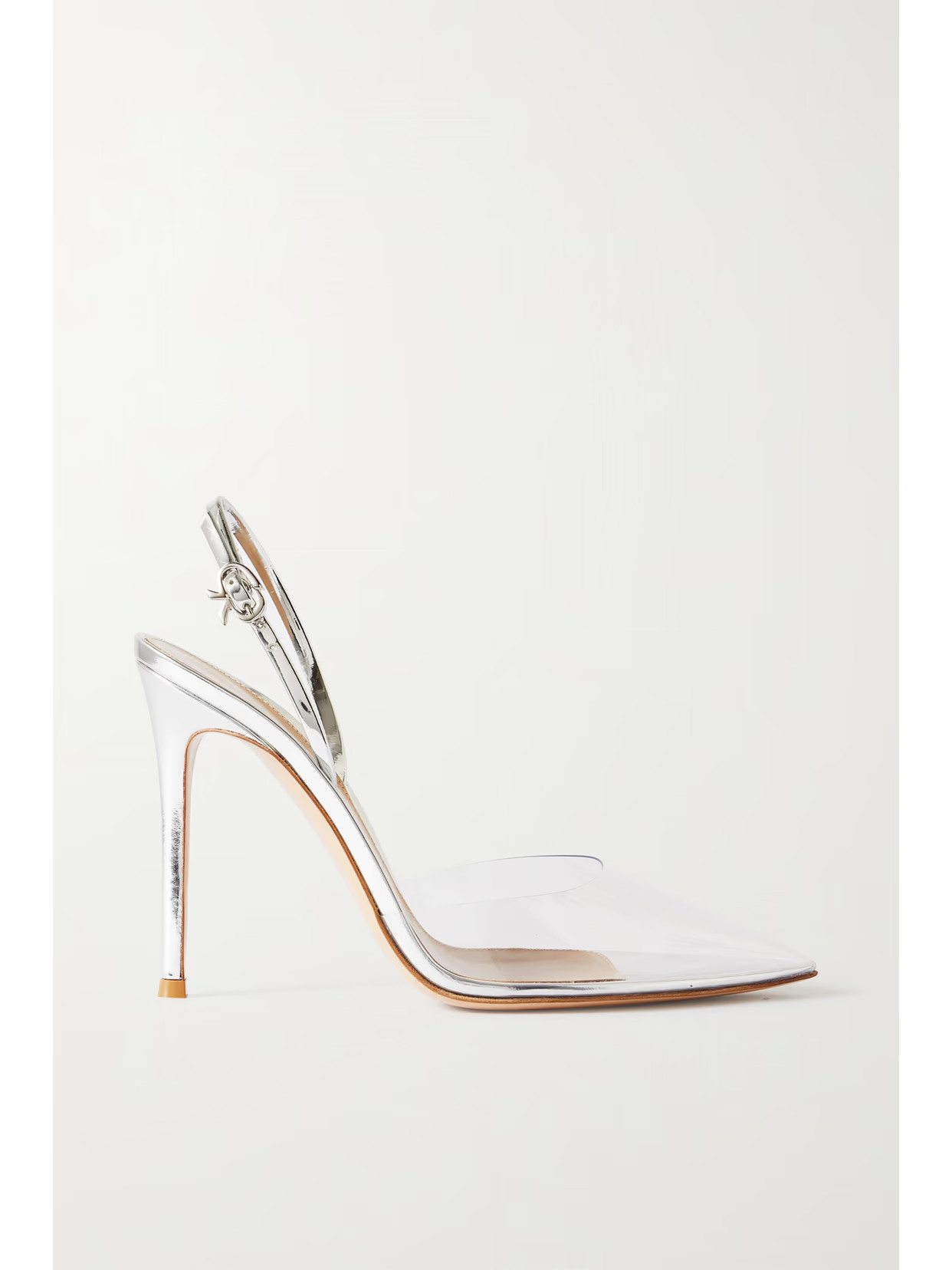 Gianvito Rossi - Ribbon 105 Metallic Leather And Pvc Slingback Pumps - Silver | NET-A-PORTER (US)