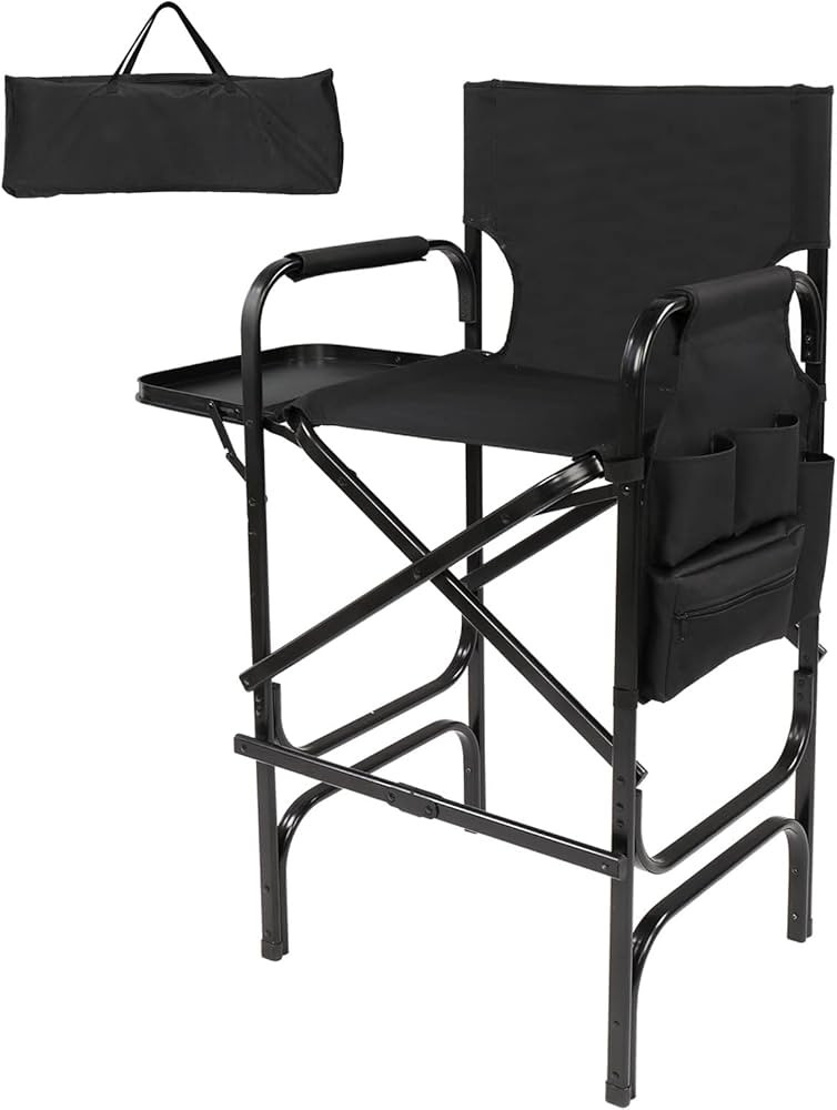 mefeir 30" Tall Directors Chair Black Folding with Side Table Storage Bag,Portable Makeup Artist ... | Amazon (US)