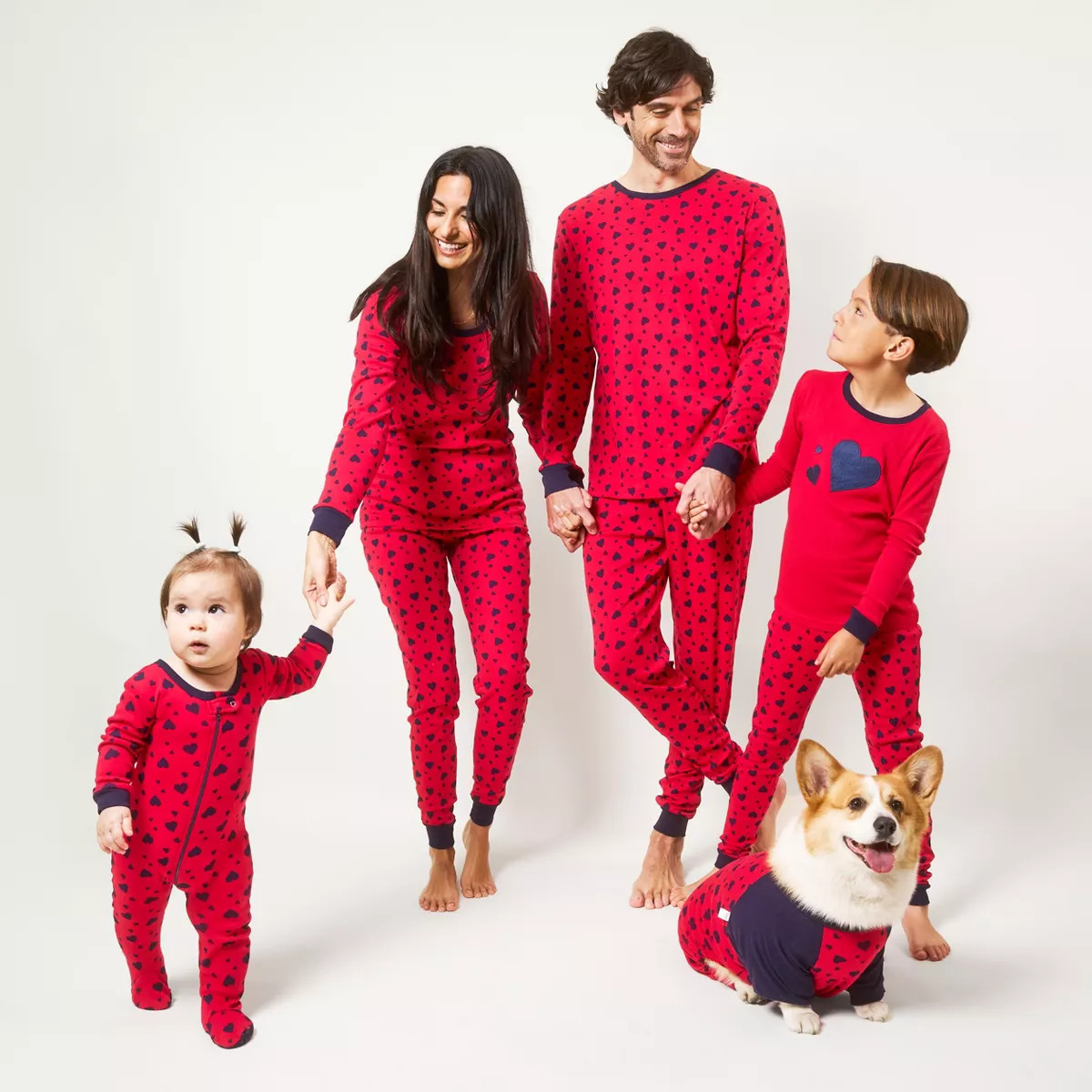 Leveret Cotton Matching Family Pajamas Navy Hearts Print | Target