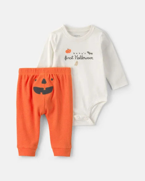 Baby 2-Piece 'Baby's First Halloween' Long-Sleeve Bodysuit & Pant Set - Orange/Cream | Carter's | Carter's Inc