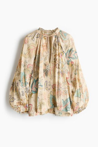 H & M - Oversized Cotton-Blend Blouse - Beige/Patterned | H&M (US + CA)