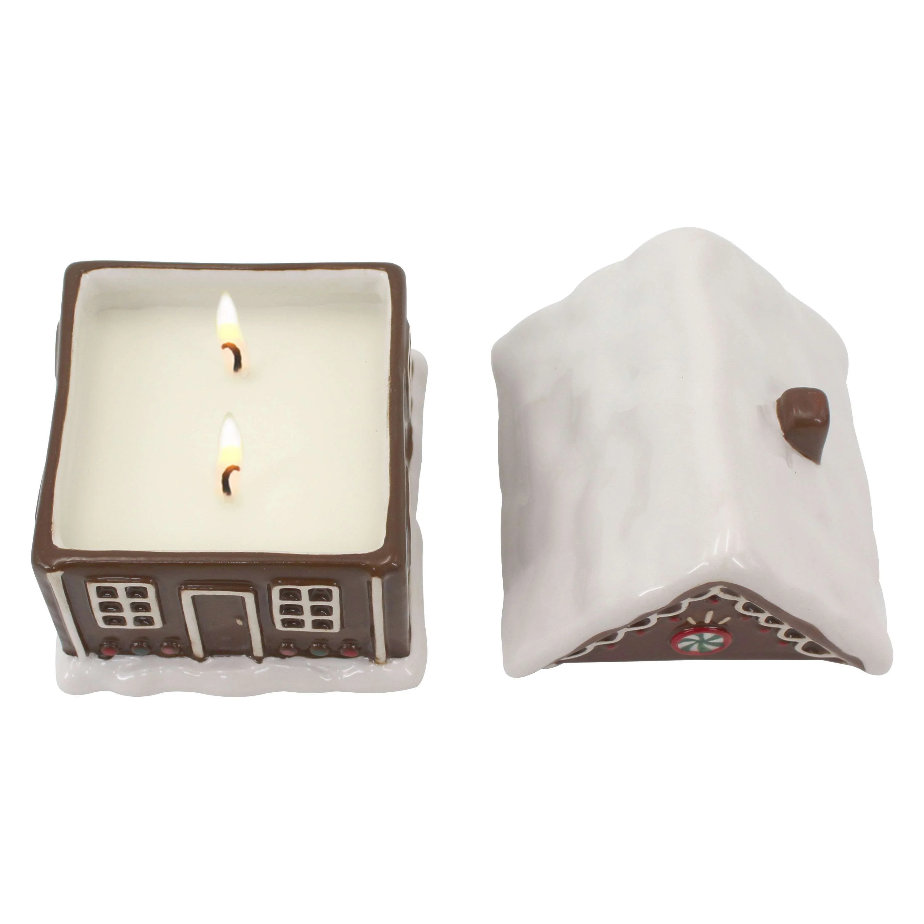 Mainstays 2-Wicks Gingerbread House Ceramic Scented Jar Candle, Holiday Gingerbread, 7.5oz - Walm... | Walmart (US)