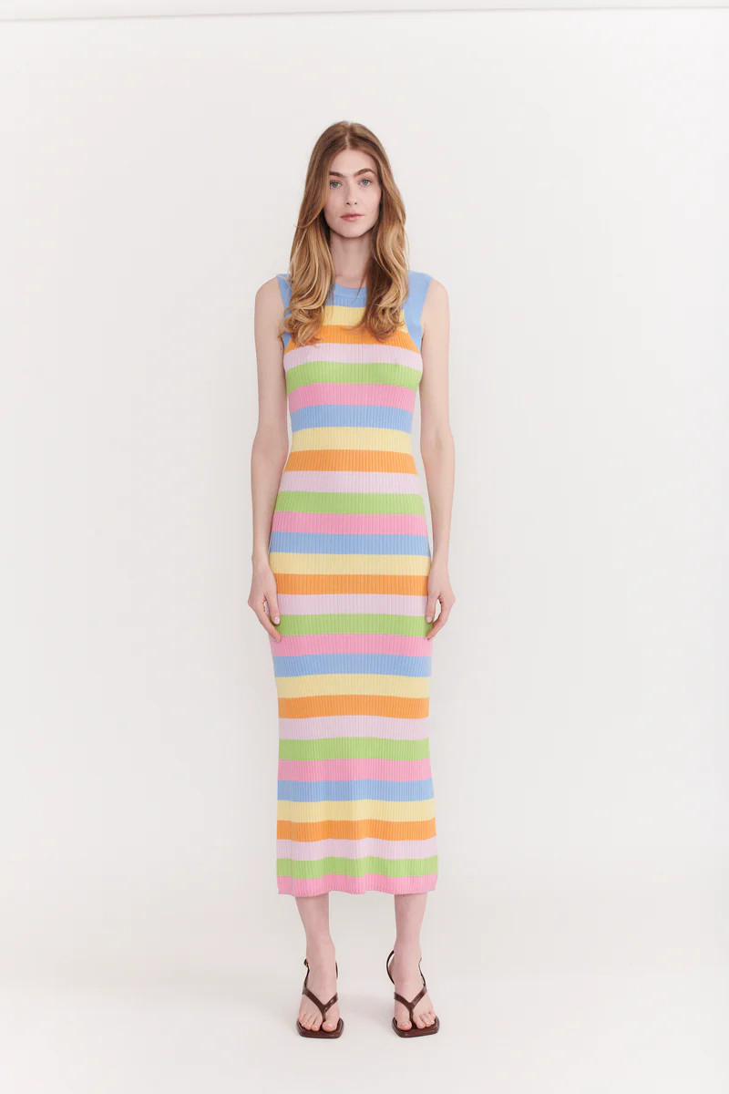 Nelly Multi Stripe Knitted Midi Dress | Olivia Rubin