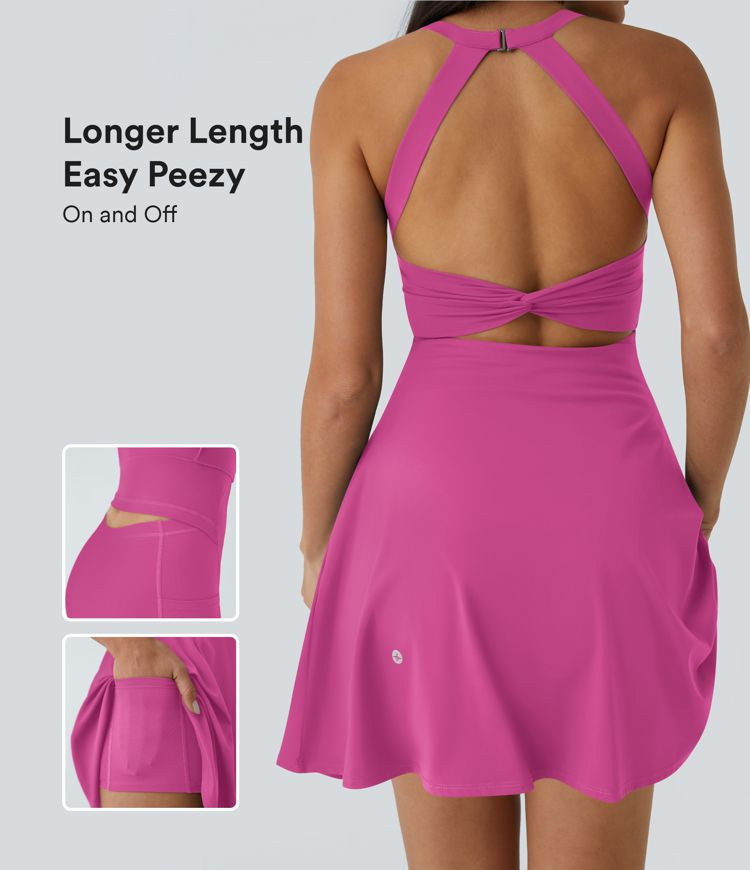 Women’s Backless Twisted Flare Dance Active Dress-Longer Length-Easy Peezy Edition - Halara | HALARA