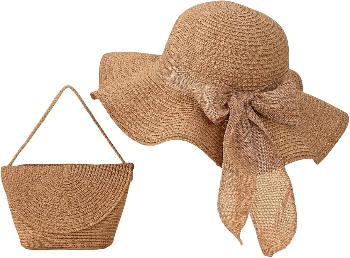 Verdusa Women's Bow Wide Brim Straw Sun Hat and Crossbody Straw Bag Set | Amazon (US)
