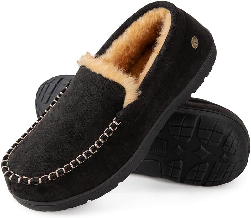 HomeTop Men's Classic Memory Foam Moccasin Slippers, Warm Comfy Microsuede House Shoes for Indoor... | Amazon (US)