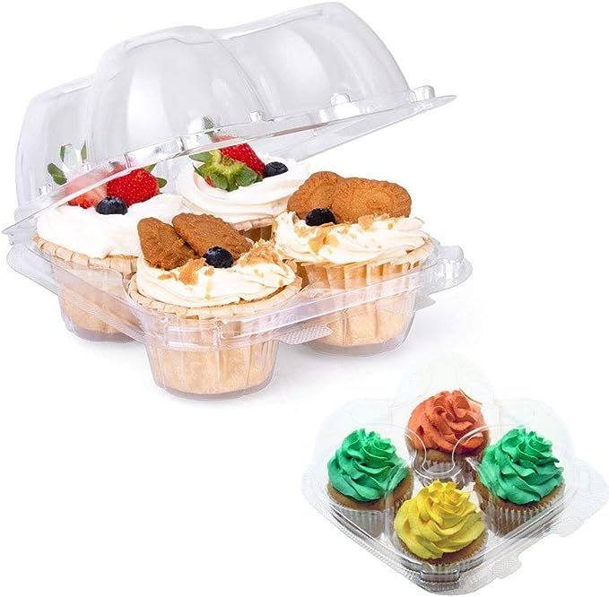 Plastic Cupcake Boxes Individual 4 Cavity Cupcake Containers-25 Pack，PET Disposable Cupcake Hol... | Amazon (US)