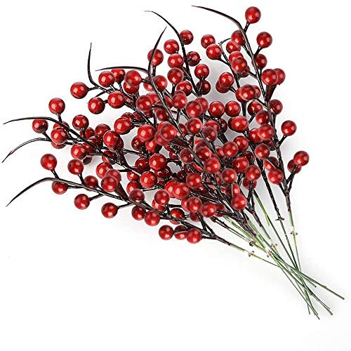 Dysetcs 40Pcs Artificial Red Berry Stems Branches Faux Holly Berries Twig Stem Artificial Red Berries for Christmas Tree Crafts Wedding Holiday Home Decor | Amazon (US)