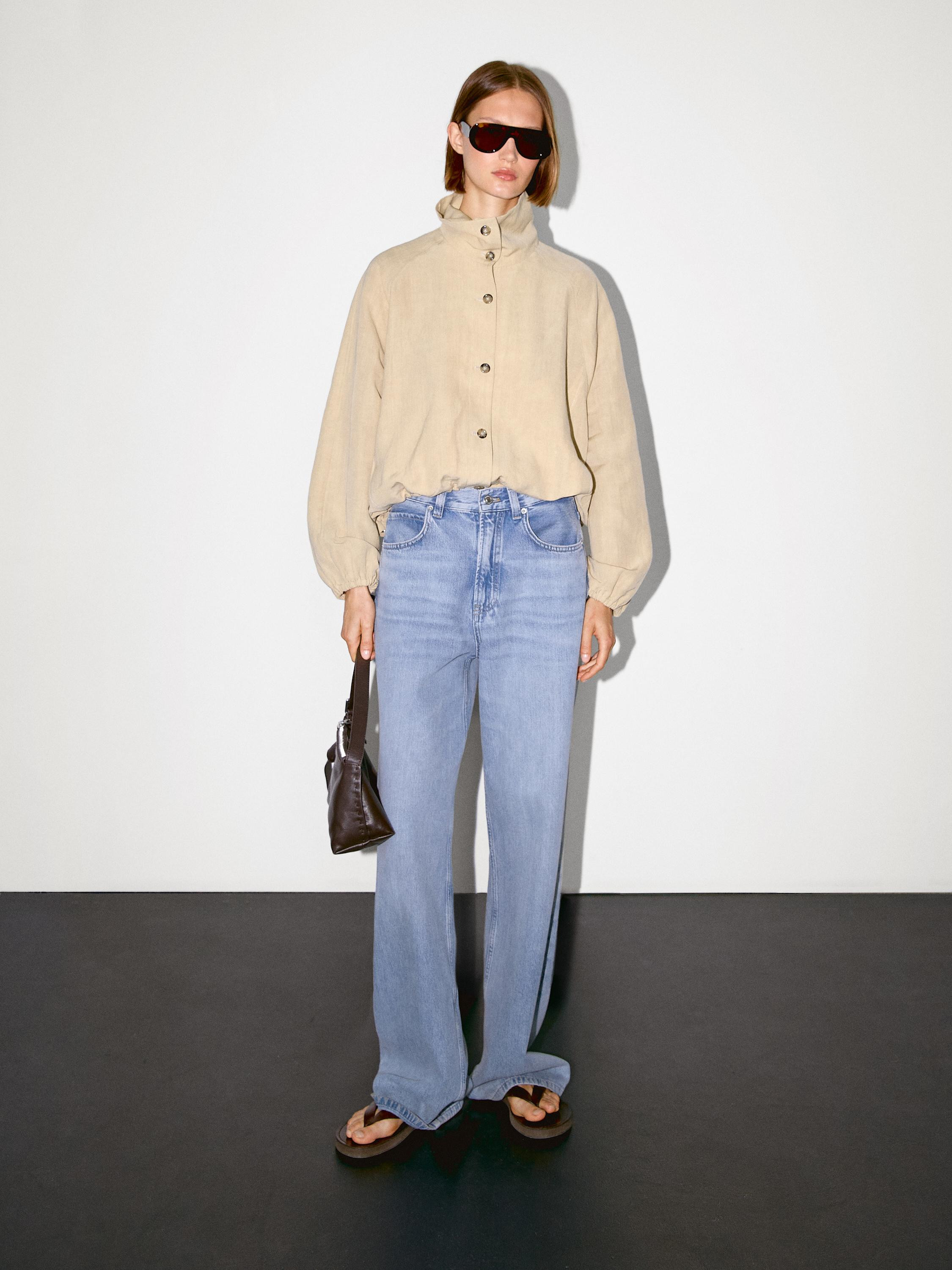 High neck linen blend bomber jacket | Massimo Dutti US