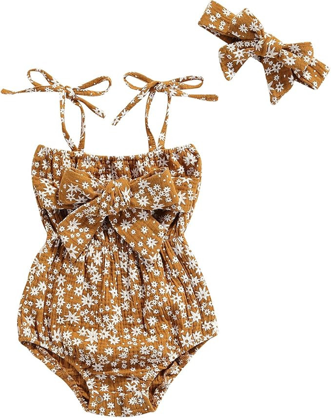 2PC Newborn Baby Girls Clothes Striped Jumpsuit Romper Playsuit Headband Outfits 0-24 Months | Amazon (US)