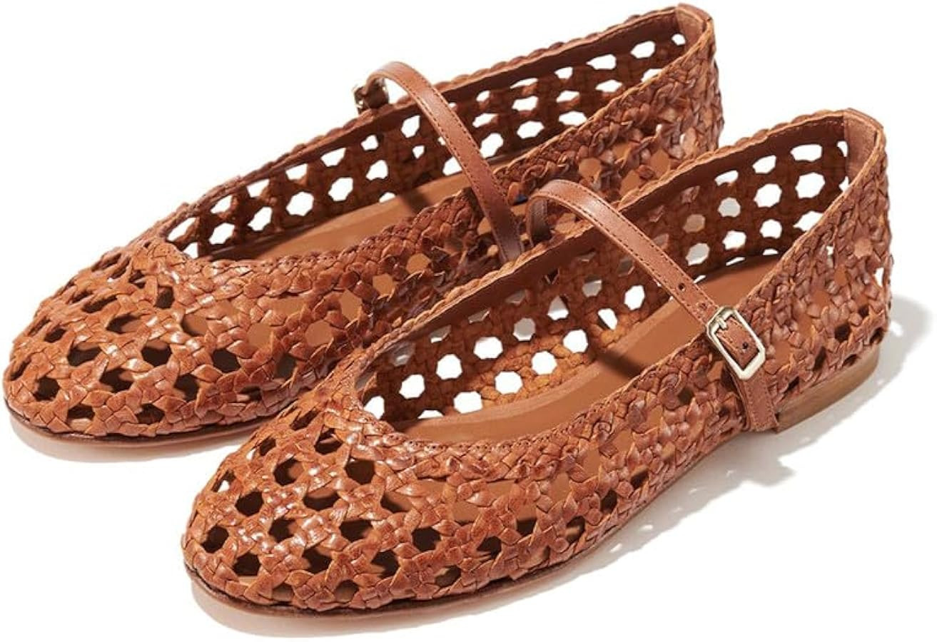 Woven Ballet Flats for Women Round Toe Flats Shoes Comfortable Mary Jane Flats Buckle Strap Balle... | Amazon (US)