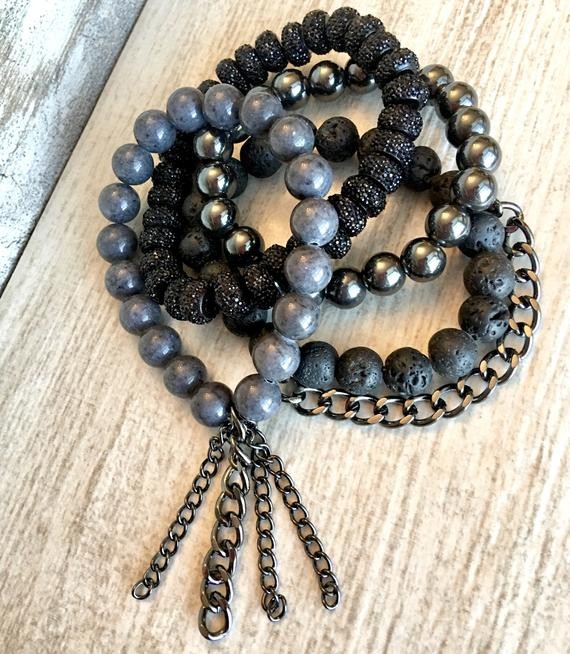 Gray Daze, Bracelet Stack, gray bracelet, black, bracelet, beaded bracelet, bead stack, Arm Stack, h | Etsy (US)