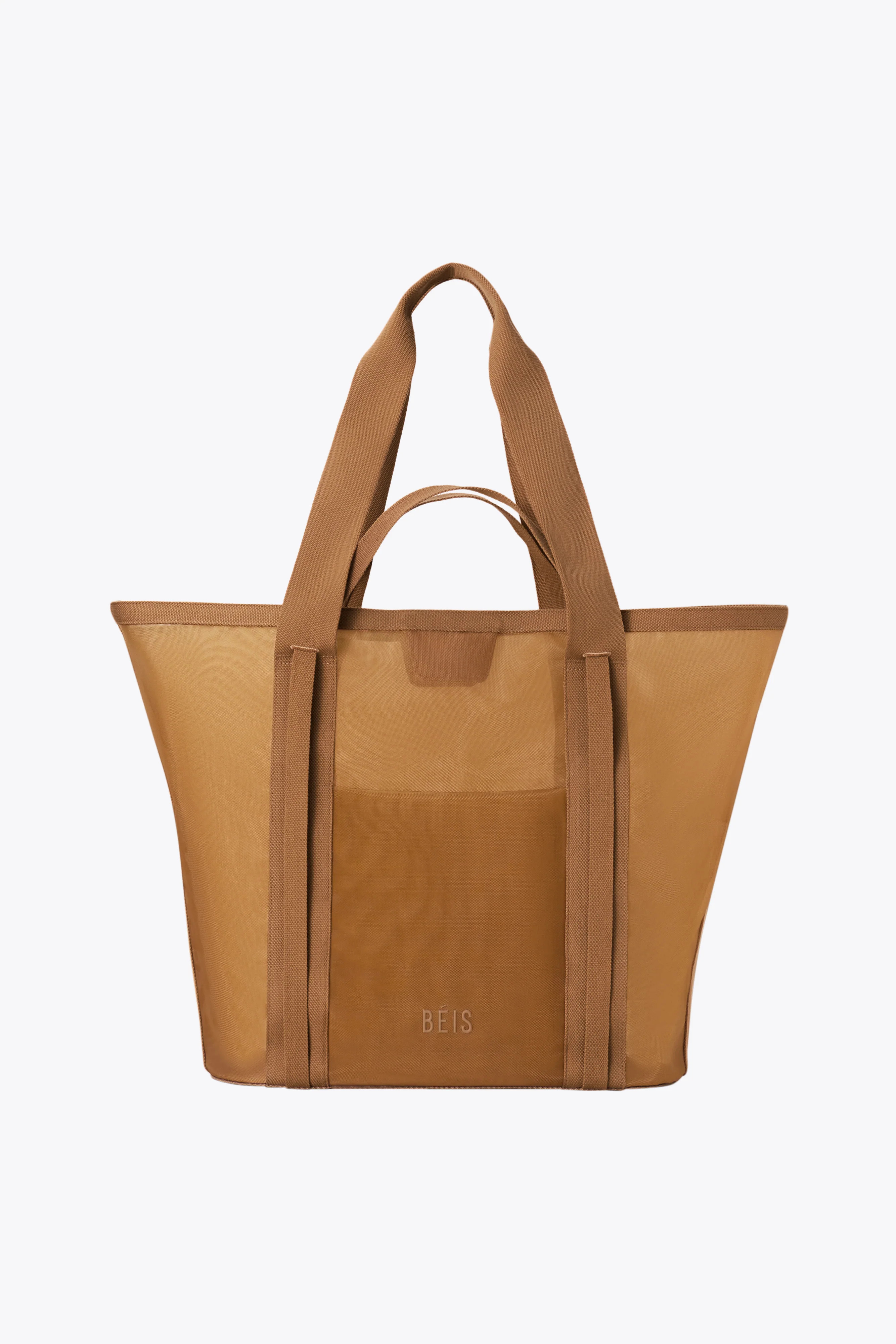 BÉIS 'The Mesh Beach Tote' in Camel - Mesh Beach Bag & Beach Tote Bag in Light Brown | BEIS