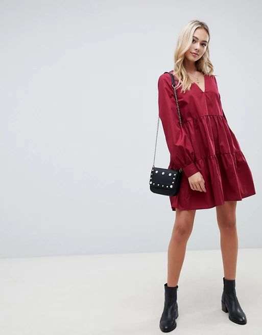 ASOS DESIGN tiered cotton smock mini dress with long sleeves | ASOS US