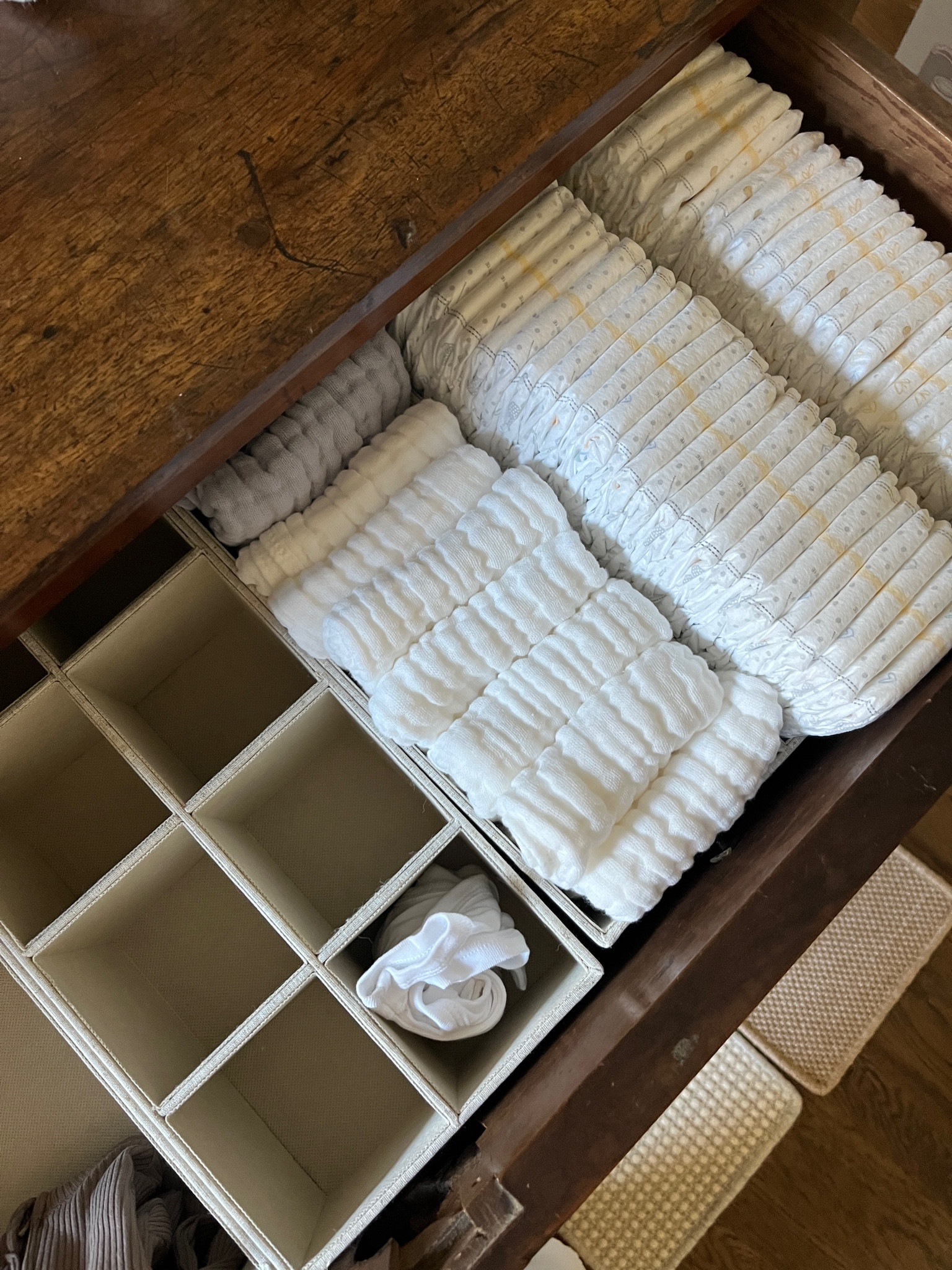 Using drawer organizers to update my vintage dresser into a changing table 

#LTKHome #LTKBaby