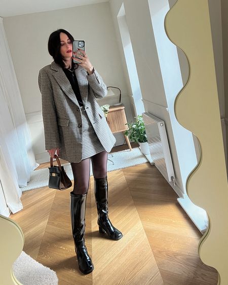 matching separates, oversized blazer, mini skirt, black knee high boots, black t-shirt, leather bag, chain necklace, cross necklace, gold hoops, lip stain, tights, hush, arket, mango, shoe the bear, oliver bonas, tory burch, daisy london jewellery, lily & roo, astrid & miyu, lancome, wolford, my bag, aw23 outfit ideas, transitional style 

use code HANNI for 20% off + free NDD @ mybag.com 

#LTKstyletip #LTKeurope #LTKSeasonal