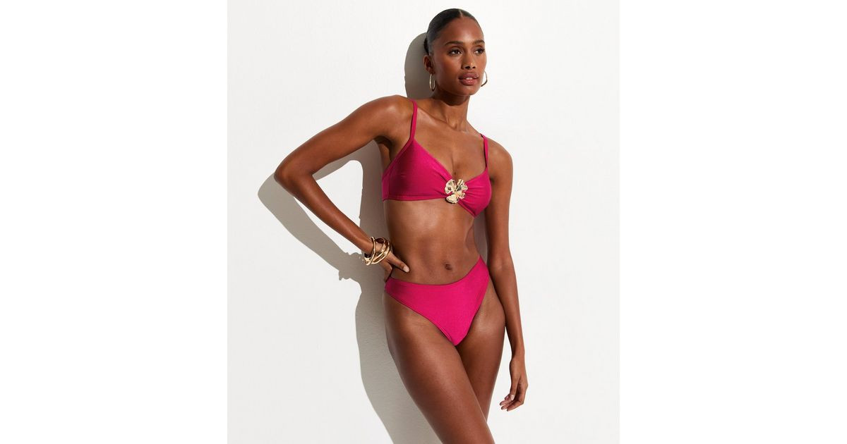 Dark Pink High Leg Hipster Bikini Bottoms | New Look | New Look (UK)