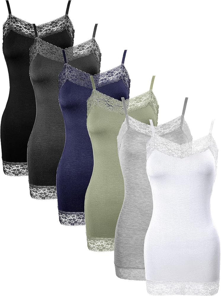 Bencailor Women's Long Tank Tops, Lace Camisole Neck Cami Adjustable Spaghetti Strap Undershirts ... | Amazon (US)