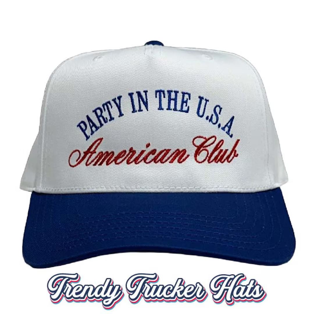 Party in the U.S.A White/royal Trucker Hat, Embroidered Hat, Trendy Trucker Hat, American Hat, 4t... | Etsy (US)