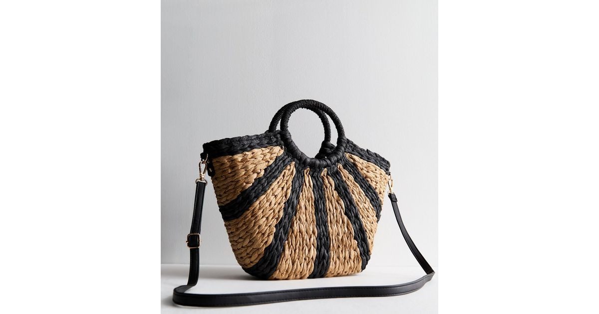 Stone Stripe Large Straw Effect Basket Bag | New Look | New Look (UK)