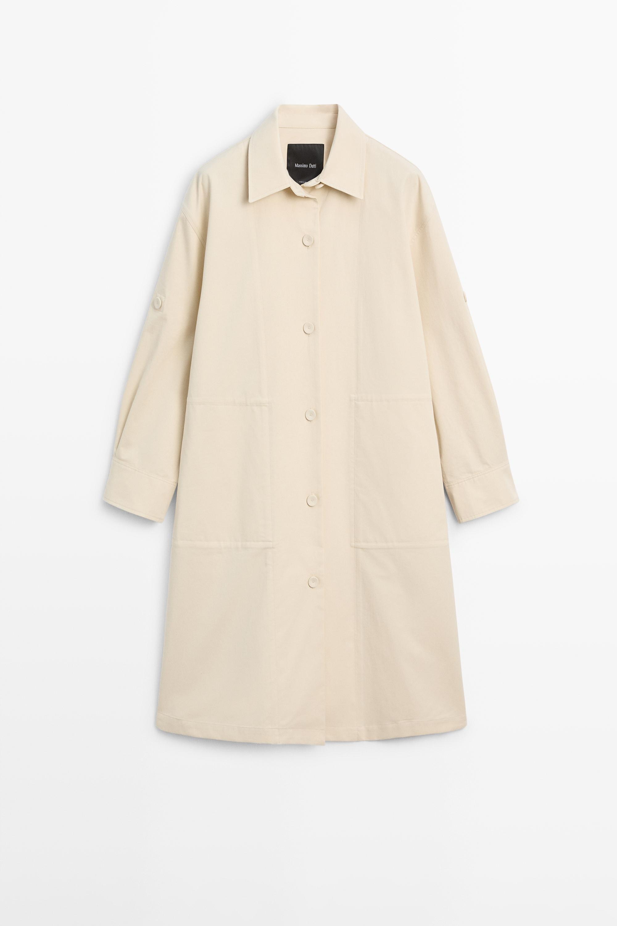 Cotton trench coat with roll-up sleeves | Massimo Dutti US