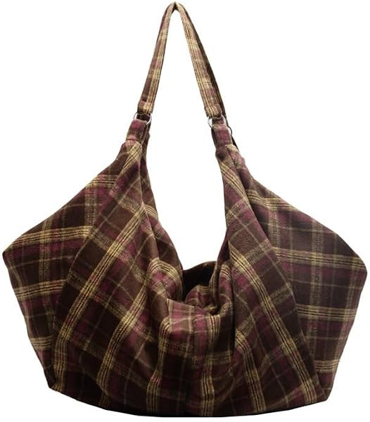 Plaid tote bag purse for women, vintage slouchy hobo shoulder bags | Amazon (US)