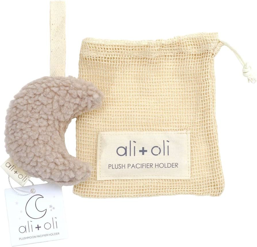 Ali+Oli Plush Pacifier Holder (Moon - Sand) Soft Binky Holder for Babies, Plush Holder for Pacifi... | Amazon (US)