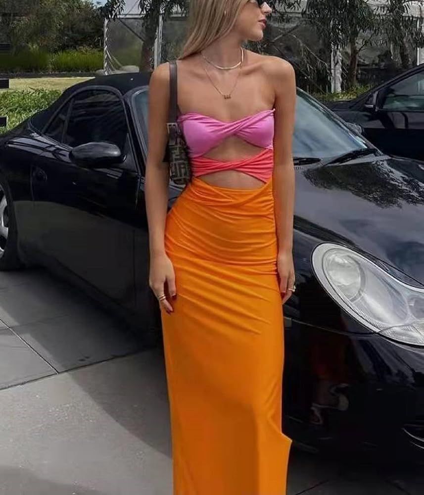 Argeousgor Women Off Shoulder Tube Dresses Sleeveless Strapless Midi Dress Sexy Backless Long Dress  | Amazon (US)
