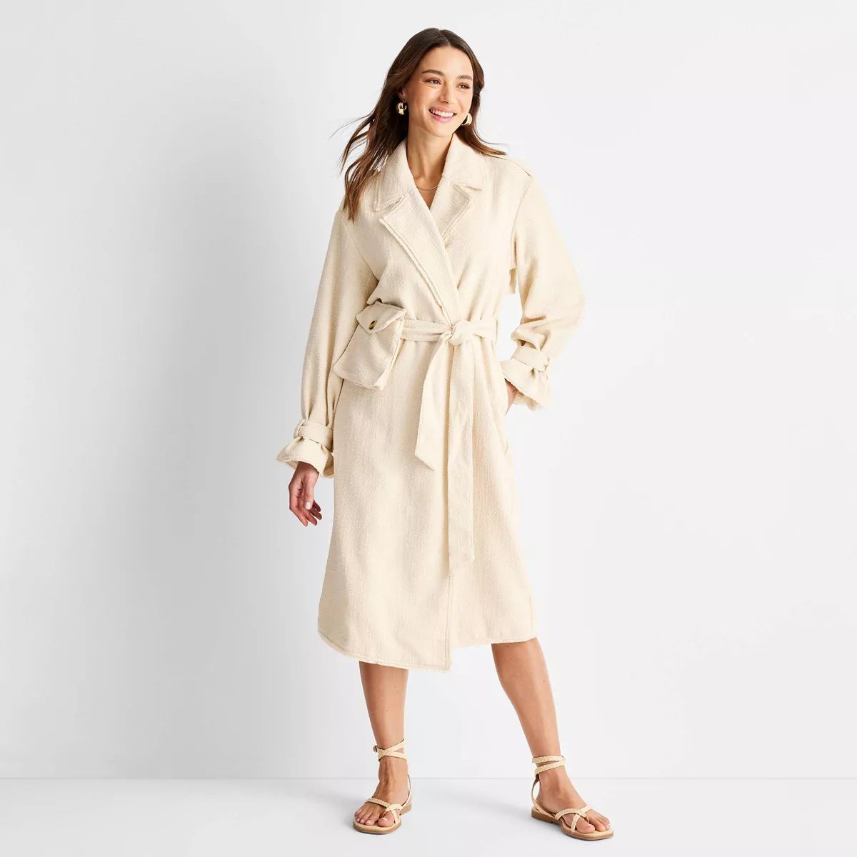 Women's Boucle Frayed Edge Trench Coat - Future Collective™ with Jenny K. Lopez Cream | Target