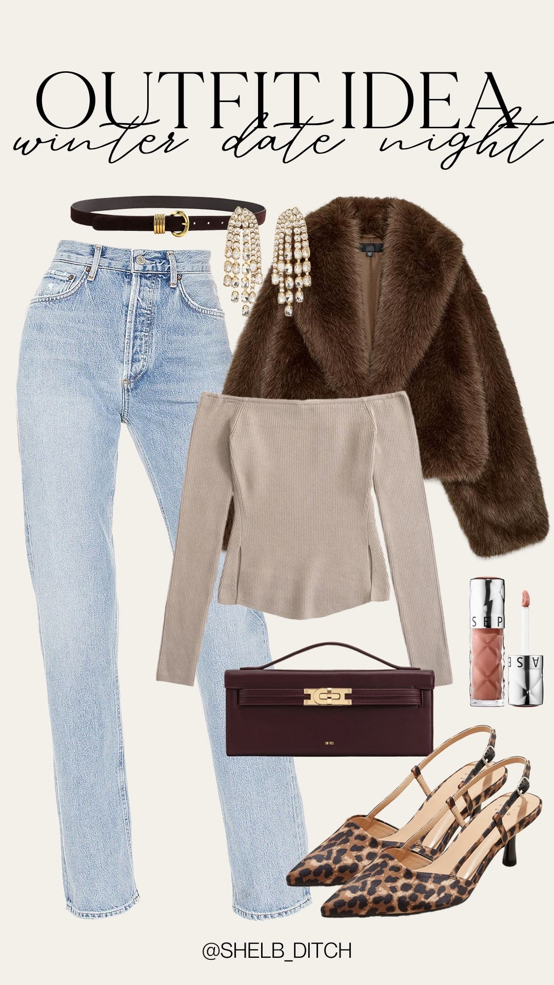 Winter date night outfit idea. Girls night out look. Winter style. Elevated casual winter outfit. Neutral chic winter outfit. Abercrombie new arrivals. Target leopard heels. Off the shoulder sweater. Flattering denim. Faux fur jacket  

#LTKFindsUnder50 #LTKSeasonal #LTKFindsUnder100