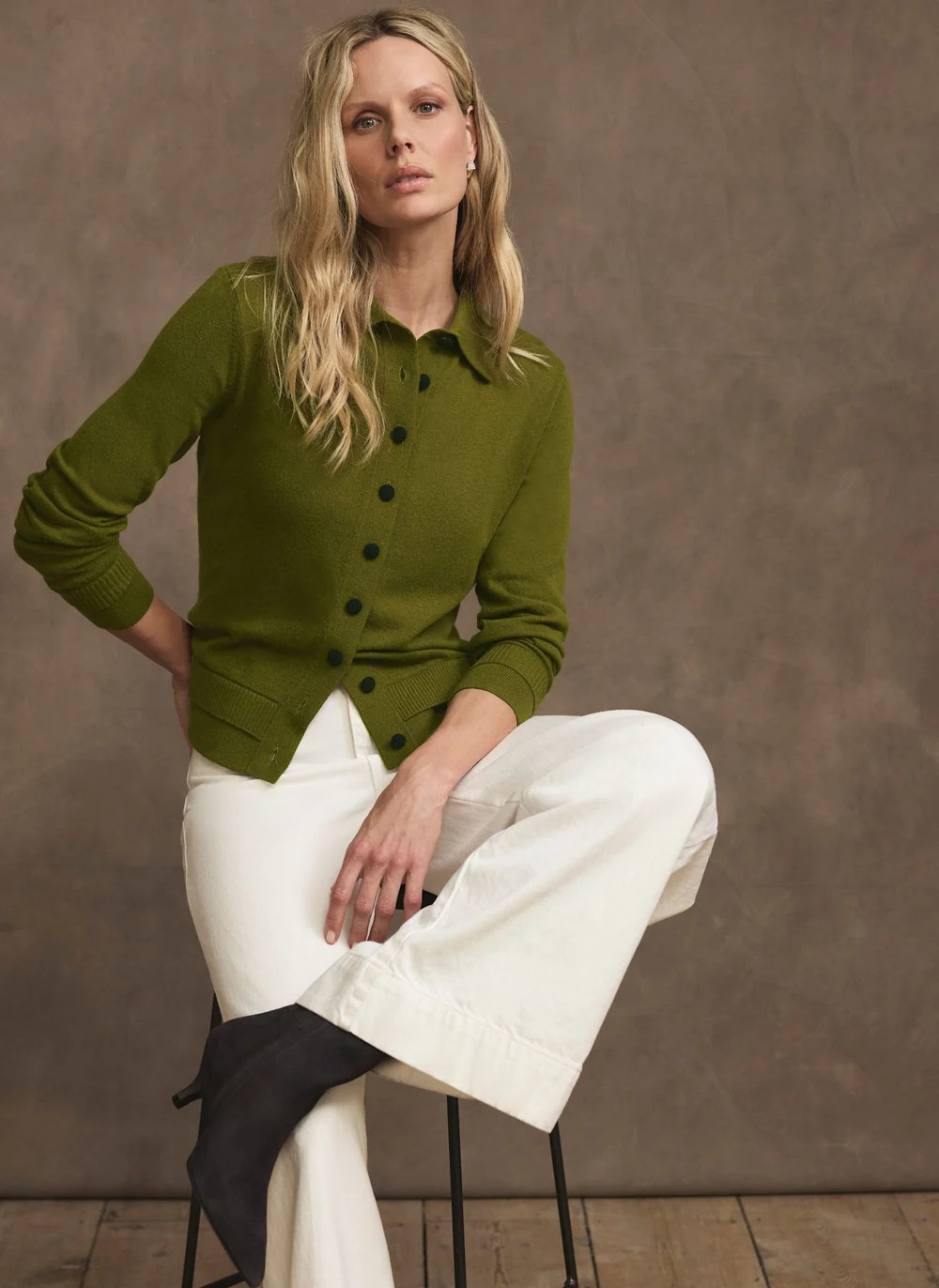 Olive Green Cotton Blend Cardigan | Mint Velvet