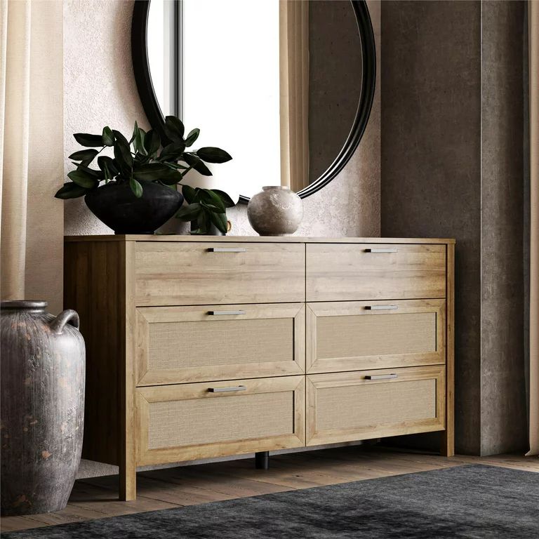 Queer Eye Wimberly 6 Drawer Dresser, Natural with Faux Rattan | Walmart (US)