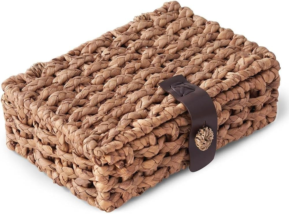 Decorative Box with Lid-Water Hyacinth Woven, Wicker Storage Basket for Shelf& Coffee Table Small | Amazon (US)
