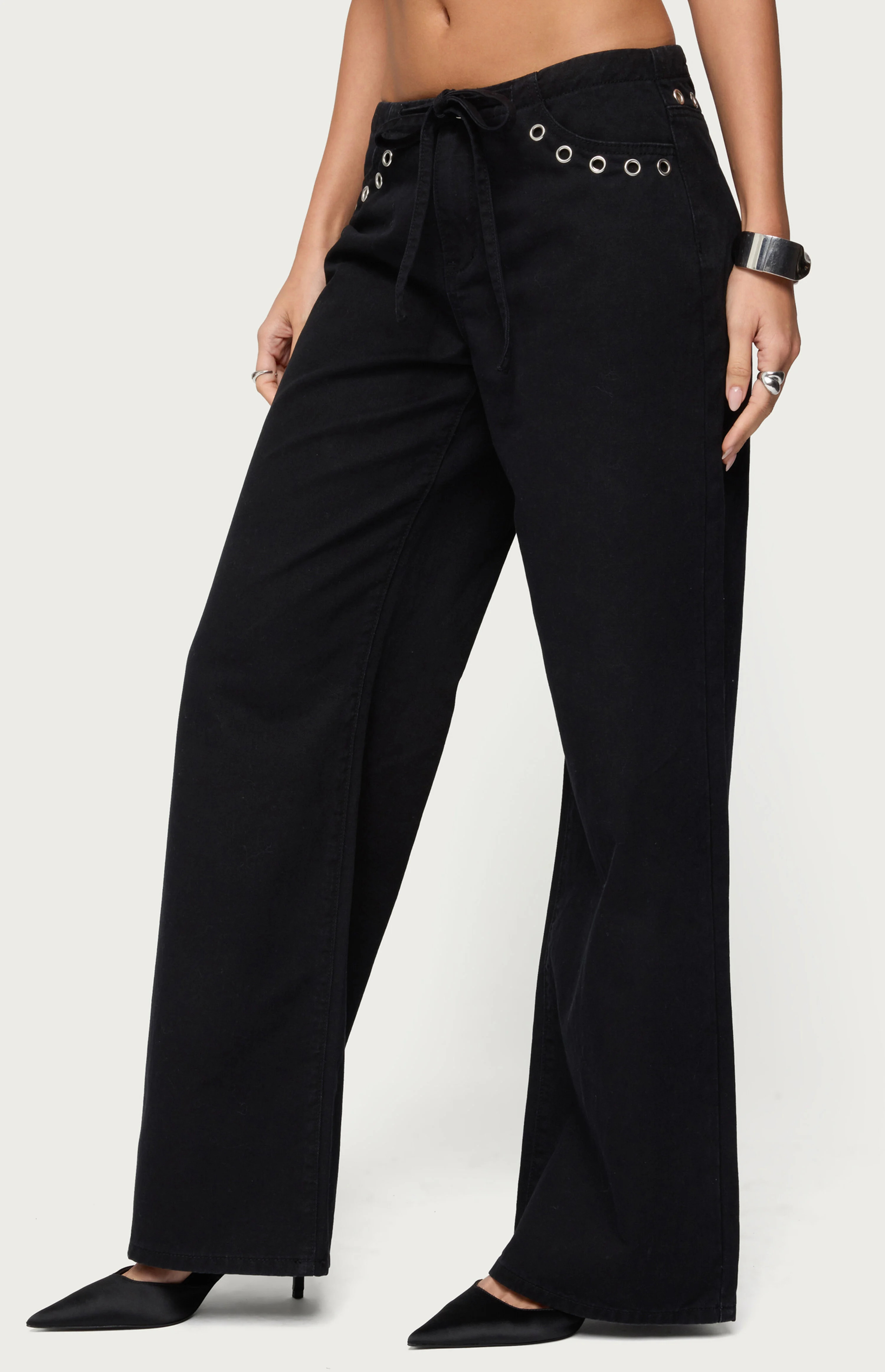 Edikted Grommet Tie Waist Low Rise Jeans | PacSun