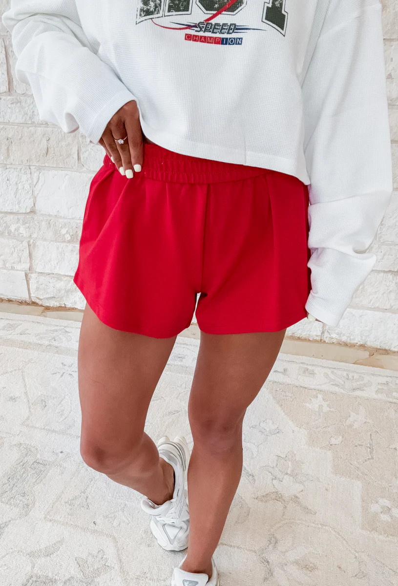 Cloud Nine Relaxed Sweat Shorts w/ Elastic Waistband - Crimson | CK Squared Boutique